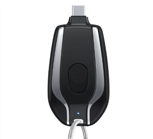 A compact keychain power bank.