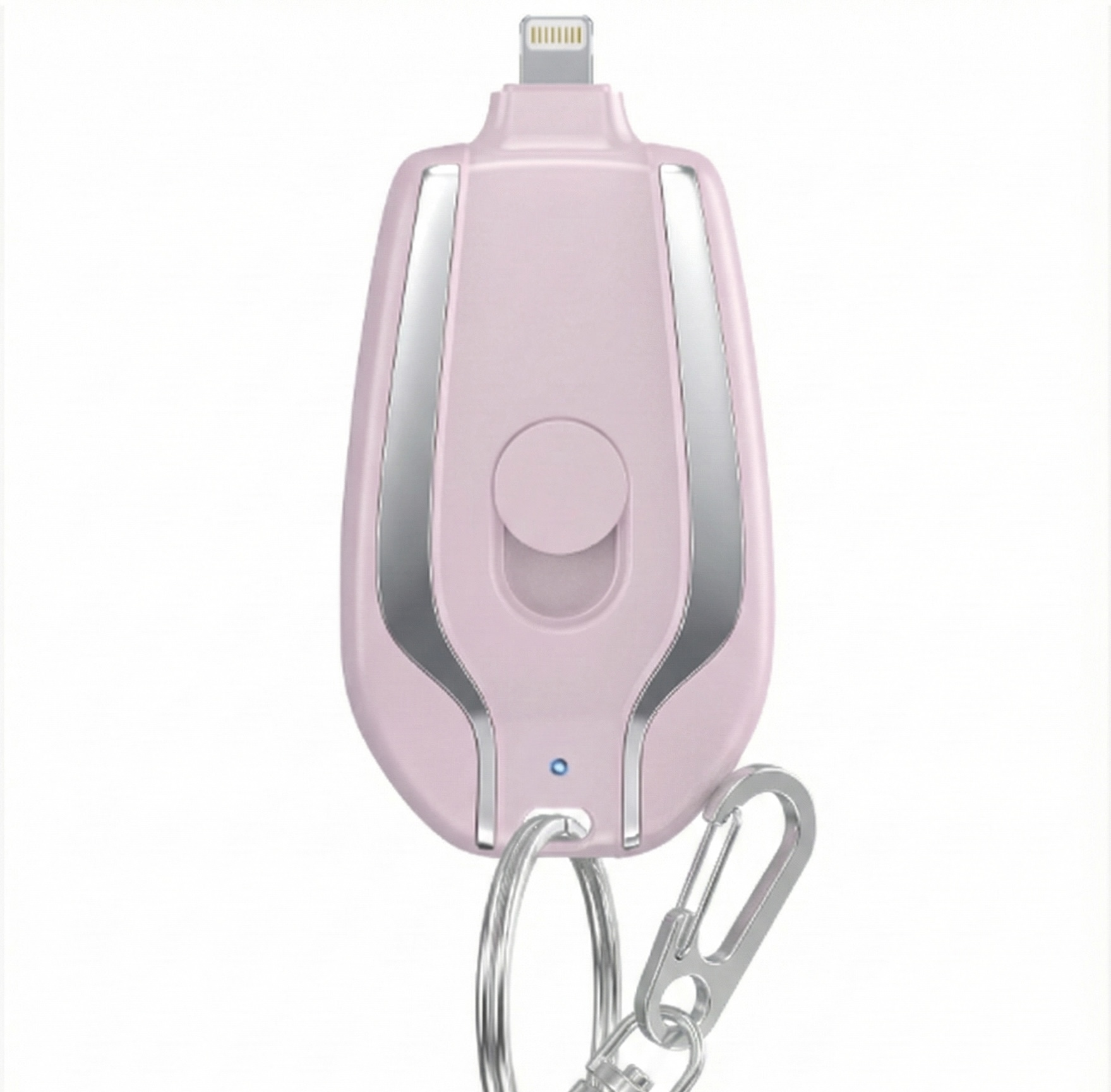 A compact keychain power bank in use.