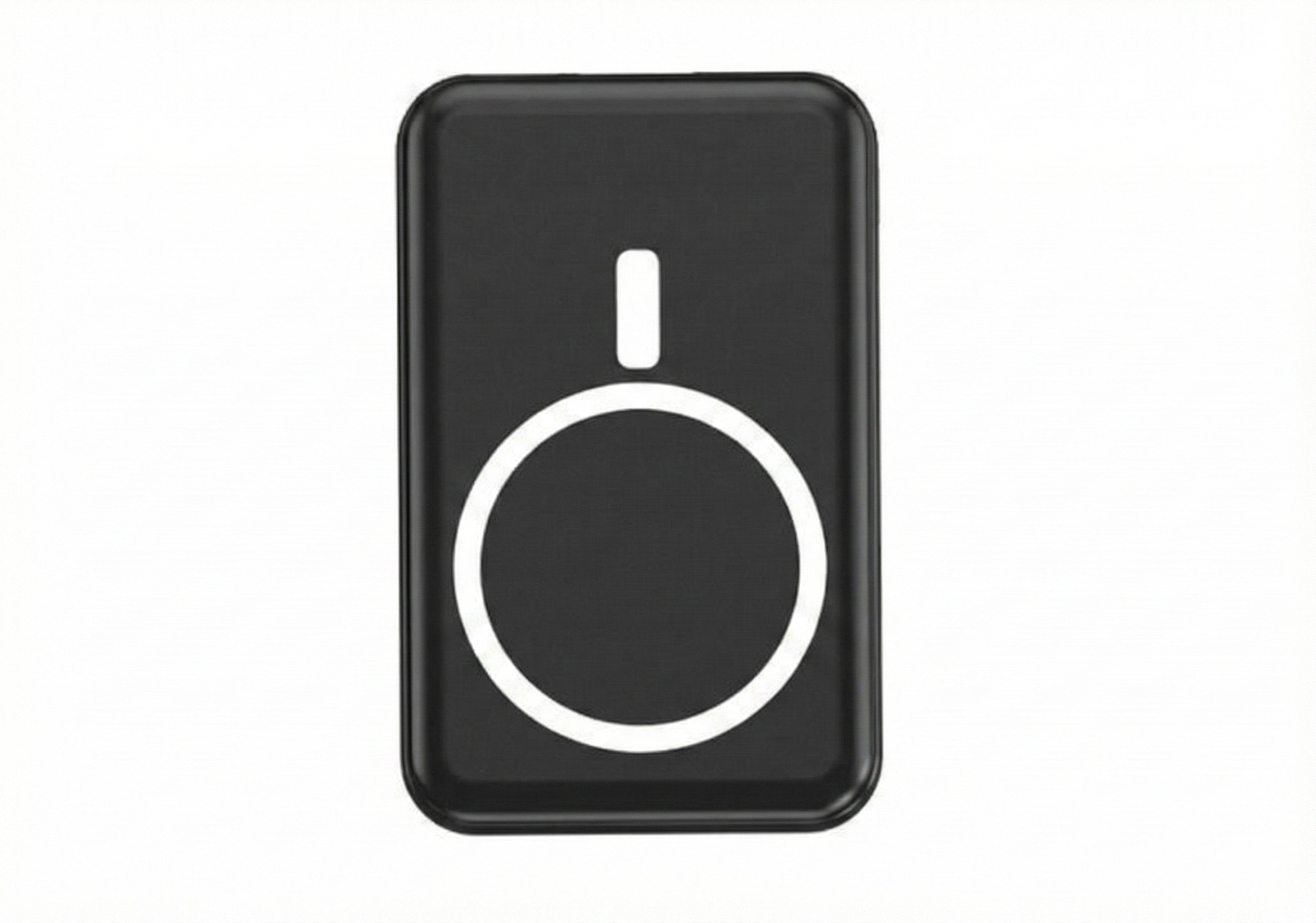 A sleek magnetic power bank attached to a phone.
